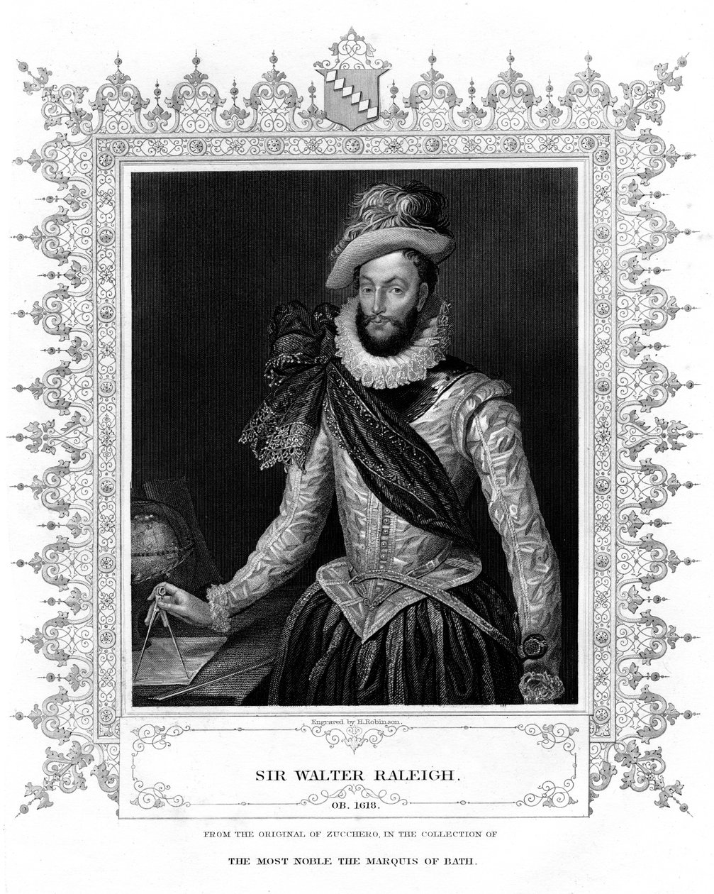 Sir Walter Raleigh, pisarz, poeta, dworzanin i badacz, XIX wiek. autorstwa H. Robinson