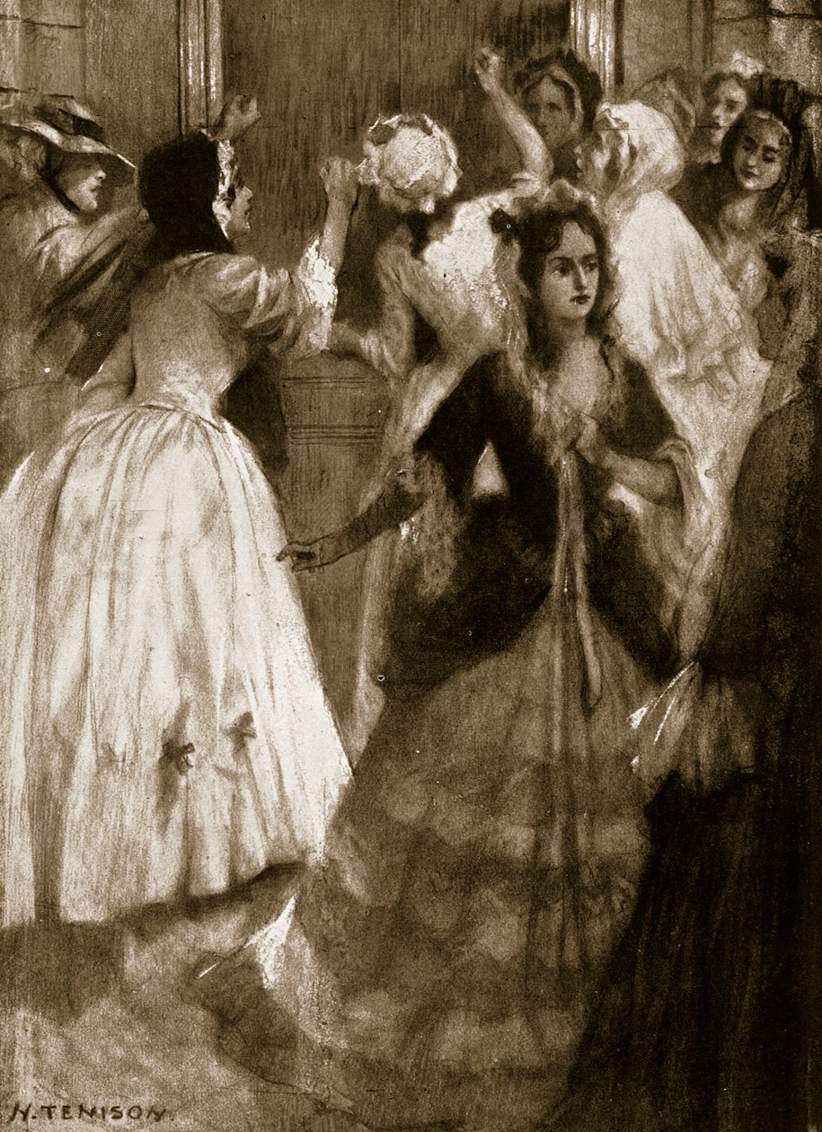 Damy walczące o wejście do Izby Lordów, 1758, ilustracja z Hutchinsons Story of the British Nation, ok. 1923 autorstwa H. Tenison