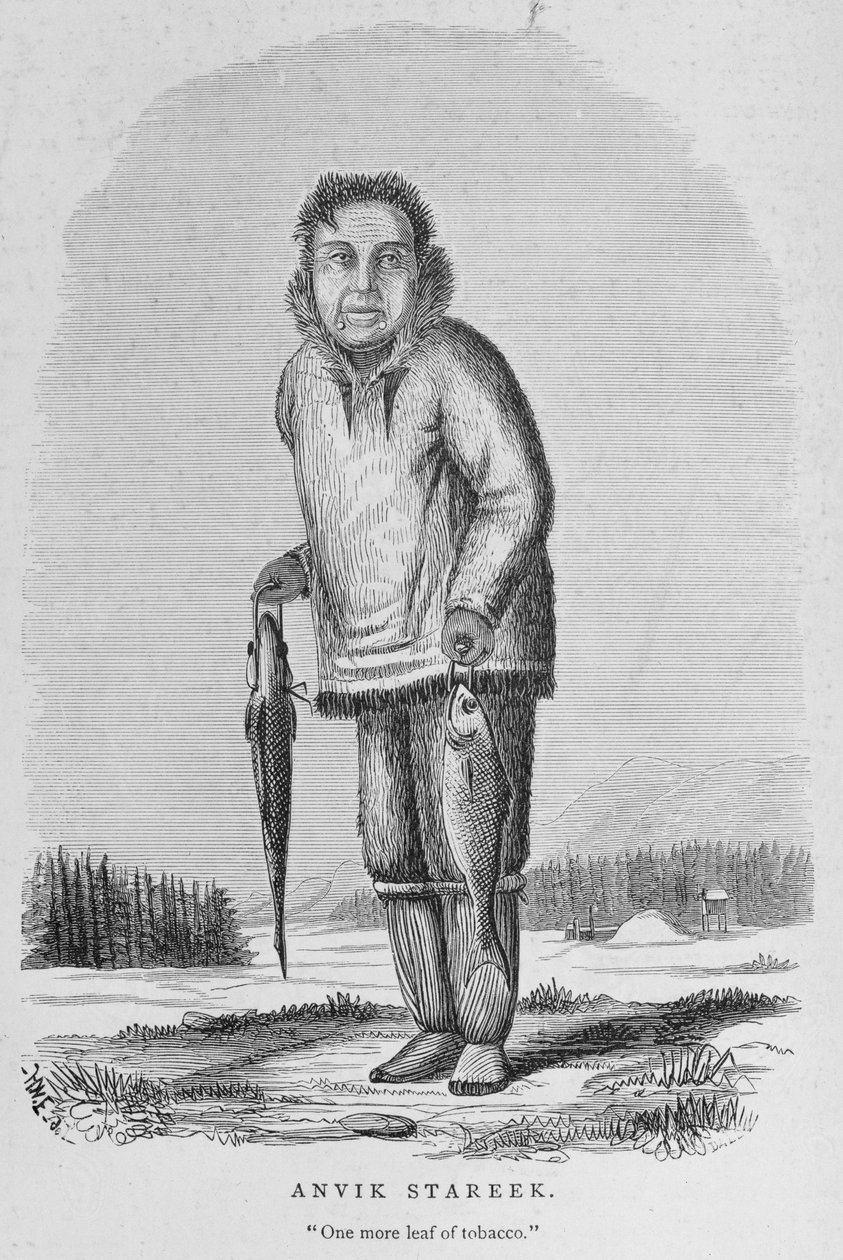 Anvik Stareek lub „Jeszcze jeden liść tytoniu”, z „Alaski i jej zasobów”, Williama H. Dalla, grawerowane przez Johna Andrew, wyd. 1870 autorstwa H. W., Elliot