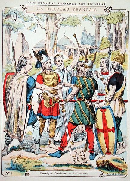 Galijscy wojownicy składający przysięgę, z rękawa ochronnego na podręczniki szkolne, koniec XIX w. (kolor lito) autorstwa H. and Louis R. Feist