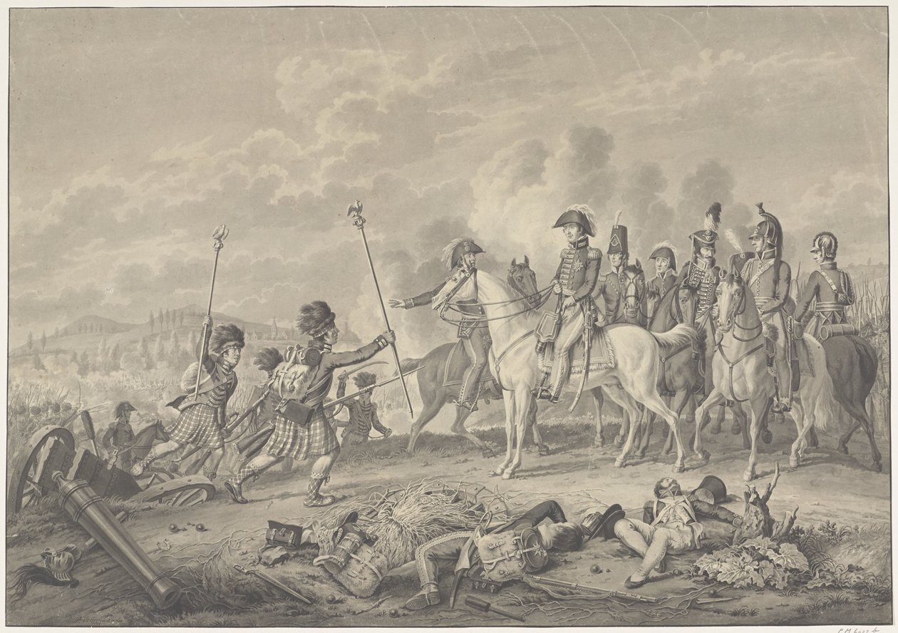 Książę Wellington otrzymuje dwa sztandary z orłami schwytanymi na Francuzach podczas bitwy pod Waterloo, 1815 autorstwa Haatje Pieters Oosterhuis