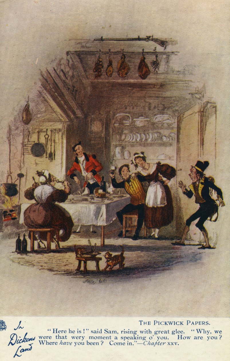 In Dickens Land - Pocztówka Pickwick Papers, ok. 1905 r. autorstwa Hablot Knight Browne