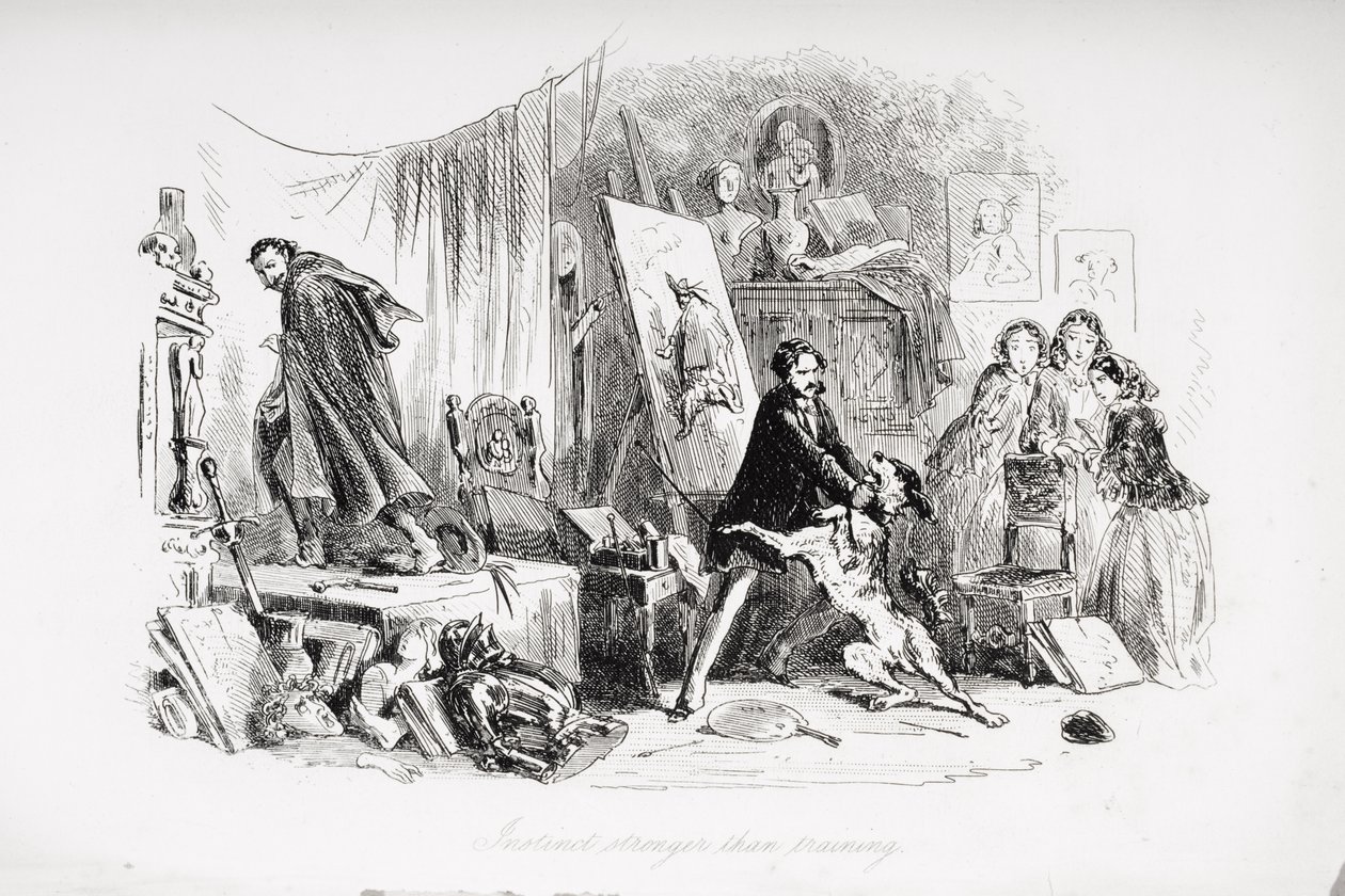 Instynkt silniejszy niż trening, ilustracja z „Little Dorrit” Charlesa Dickensa (1812-70) opublikowana po raz pierwszy w 1857 roku autorstwa Hablot Knight Browne