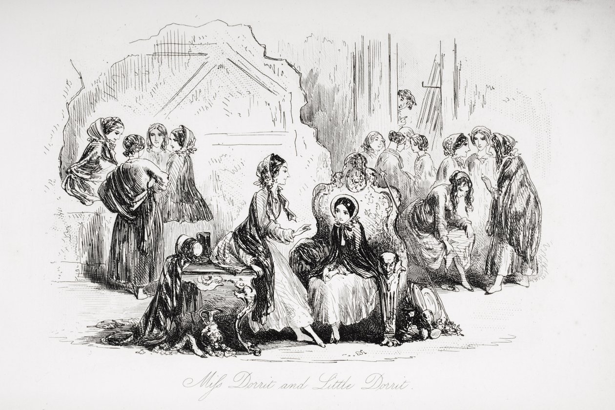 Miss Dorrit and Little Dorrit, ilustracja z „Little Dorrit” Charlesa Dickensa (1812-70) opublikowana po raz pierwszy w 1857 roku autorstwa Hablot Knight Browne
