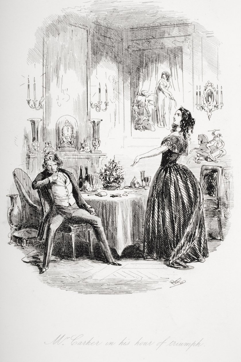 Ноён Каркер ялалтын цагтаа Чарльз Диккенс (1812-70) "Домбей ба Хүү" киноны зураглалыг 1848 онд хэвлүүлсэн. autorstwa Hablot Knight Browne