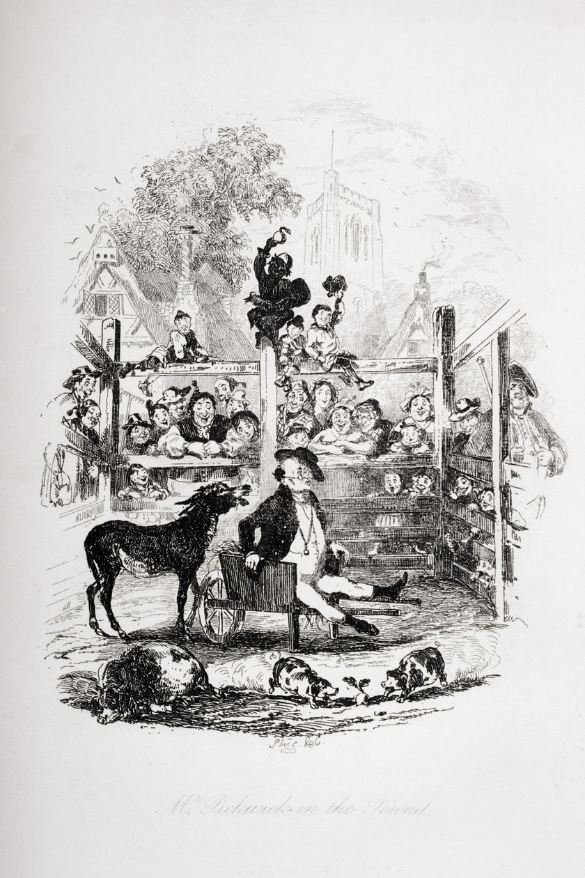 Pan Pickwick w funcie, ilustracja z „The Pickwick Papers” Charlesa Dickensa (1812-70) z 1837 r. autorstwa Hablot Knight Browne