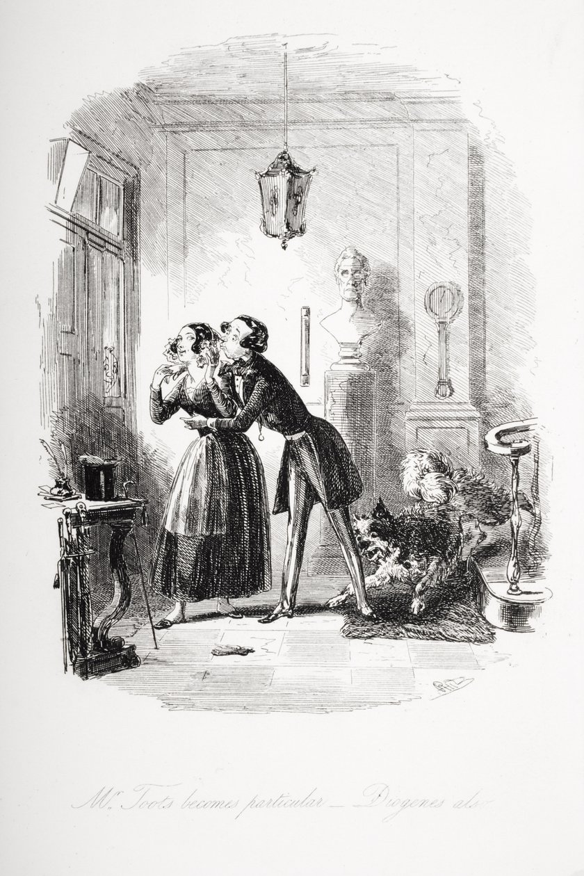 Pan Toots staje się szczególny, także Diogenes, ilustracja z „Dombey and Son” Charlesa Dickensa (1812-70) opublikowana po raz pierwszy w 1848 r. autorstwa Hablot Knight Browne
