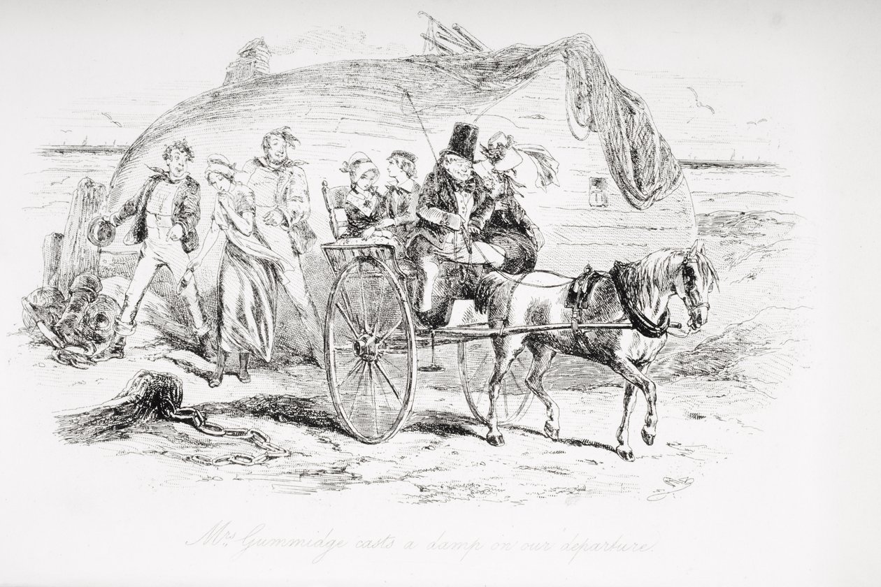 Pani Gummidge tłumi nasz wyjazd, ilustracja z „Dawida Copperfielda” Charlesa Dickensa (1812-70) opublikowana po raz pierwszy w 1850 r. autorstwa Hablot Knight Browne