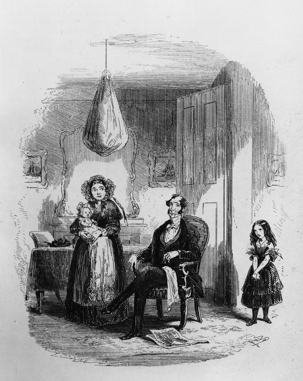 Rodzina Dombey, ilustracja z „Dombey and Son” Charlesa Dickensa (1812-70) opublikowana po raz pierwszy w 1848 roku autorstwa Hablot Knight Browne