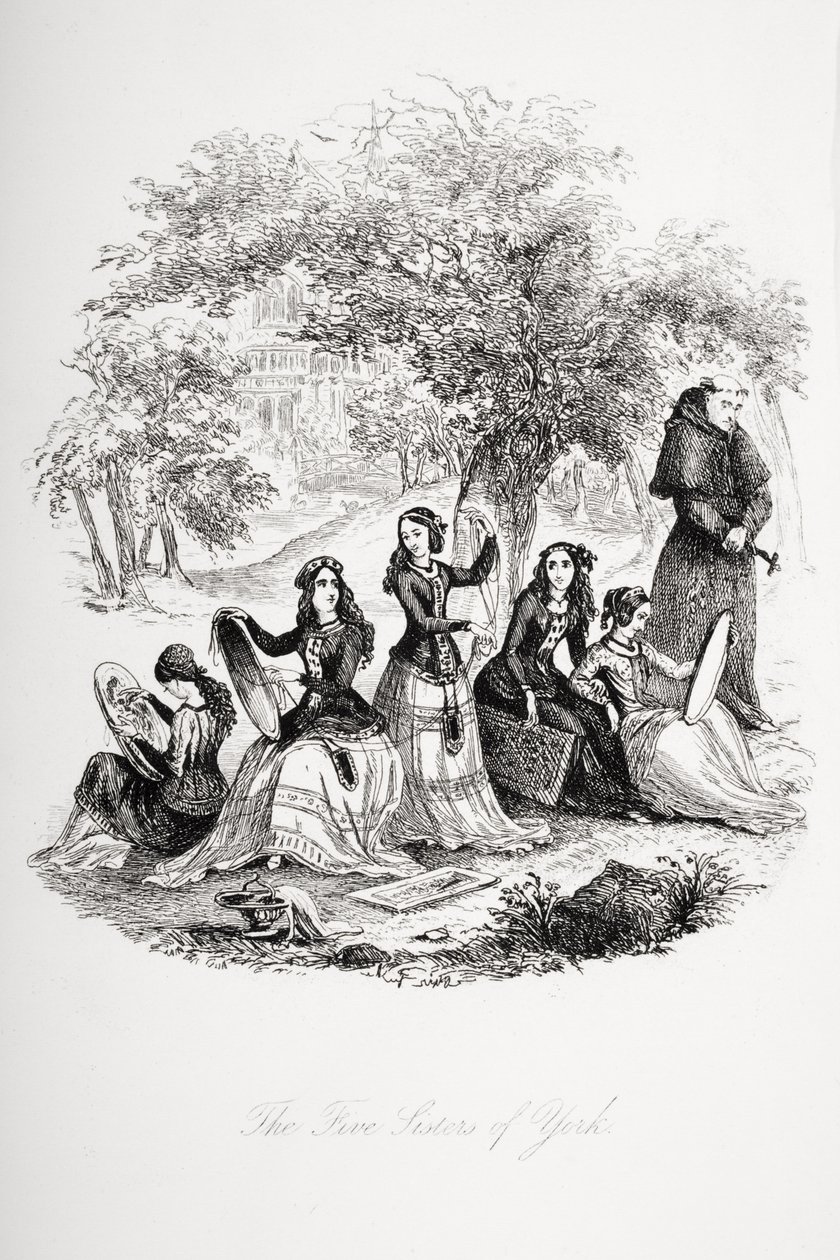 Pięć sióstr Yorku, ilustracja z „Nicholas Nickleby” Charlesa Dickensa (1812-70) opublikowana w 1839 r. autorstwa Hablot Knight Browne