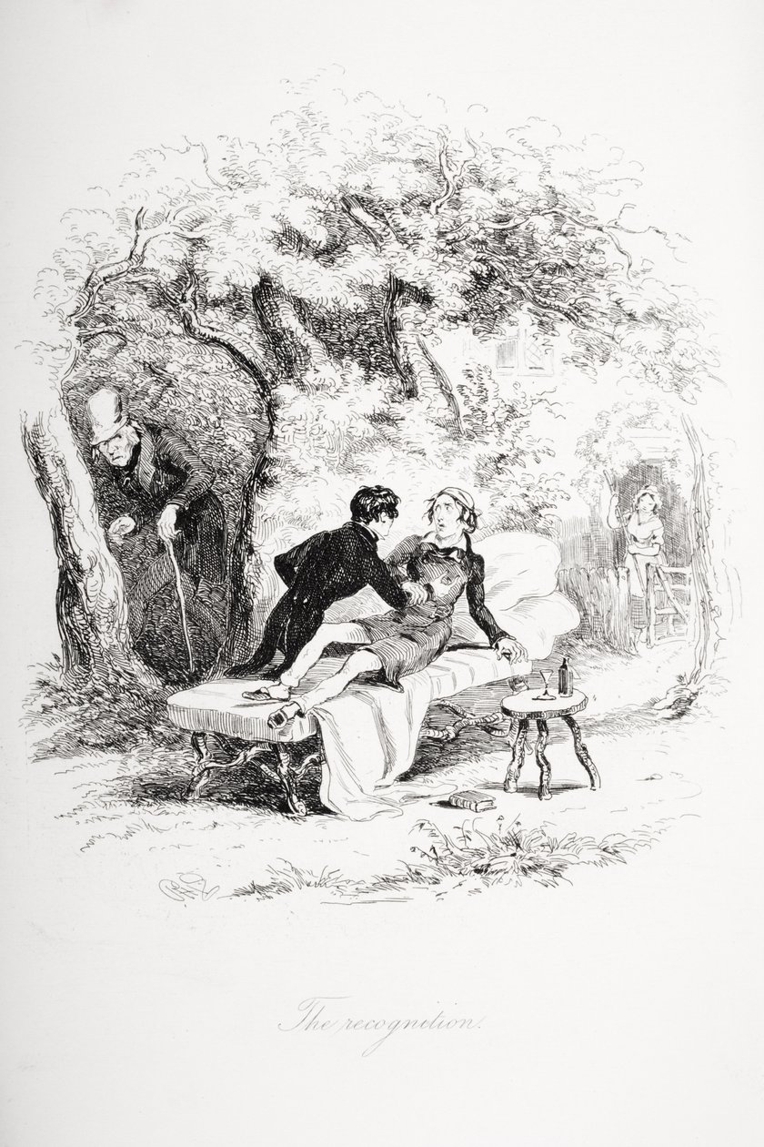 Uznanie, ilustracja z „Nicholas Nickleby” Charlesa Dickensa (1812-70) opublikowana w 1839 r. autorstwa Hablot Knight Browne