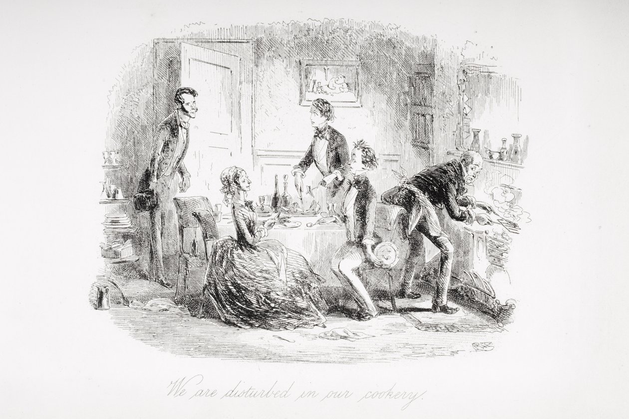 Niepokoi nas nasza kuchnia, ilustracja z „Dawida Copperfielda” Charlesa Dickensa (1812-70) opublikowana po raz pierwszy w 1850 r. autorstwa Hablot Knight Browne