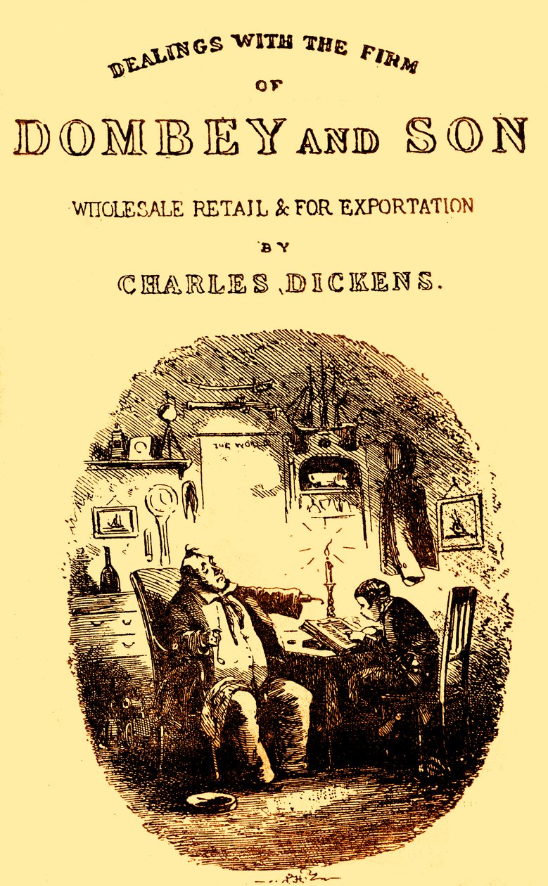 Dombey & Son autorstwa Charlesa Dickensa. Strona tytułowa autorstwa Hablot Knight Browne