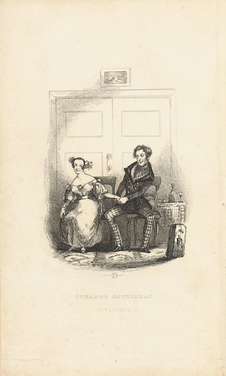 Frontyspis do „Dziwnego dżentelmena: komiczna burletta” Charlesa Dickensa (1812-70) autorstwa Hablot Knight Browne