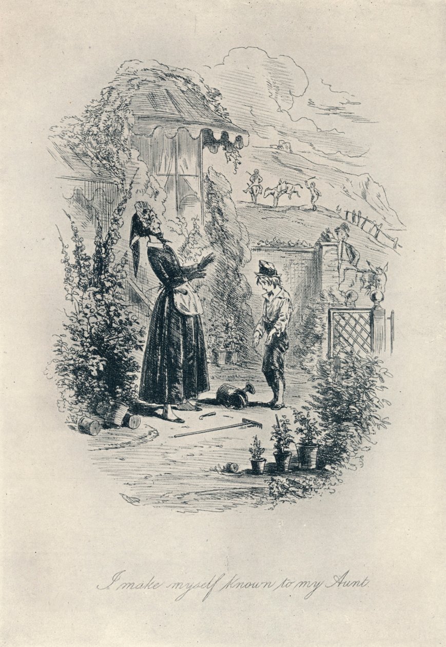 Daję się poznać mojej cioci. Akwaforta z Davida Copperfielda, c1840-1880, 1923 autorstwa Hablot Knight Browne