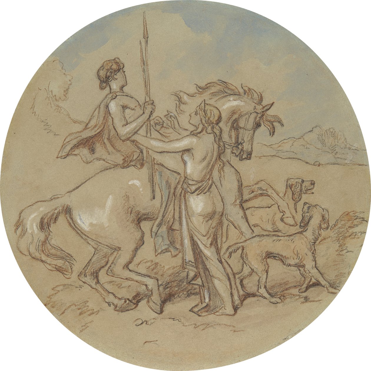 Jeden z osiemnastu projektów serii talerzy przedstawiających Wenus i Adonisa autorstwa Hablot Knight Browne
