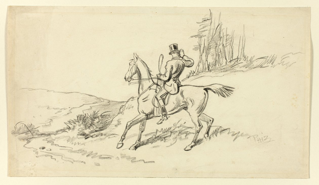 Jeździec Reining na koniu autorstwa Hablot Knight Browne