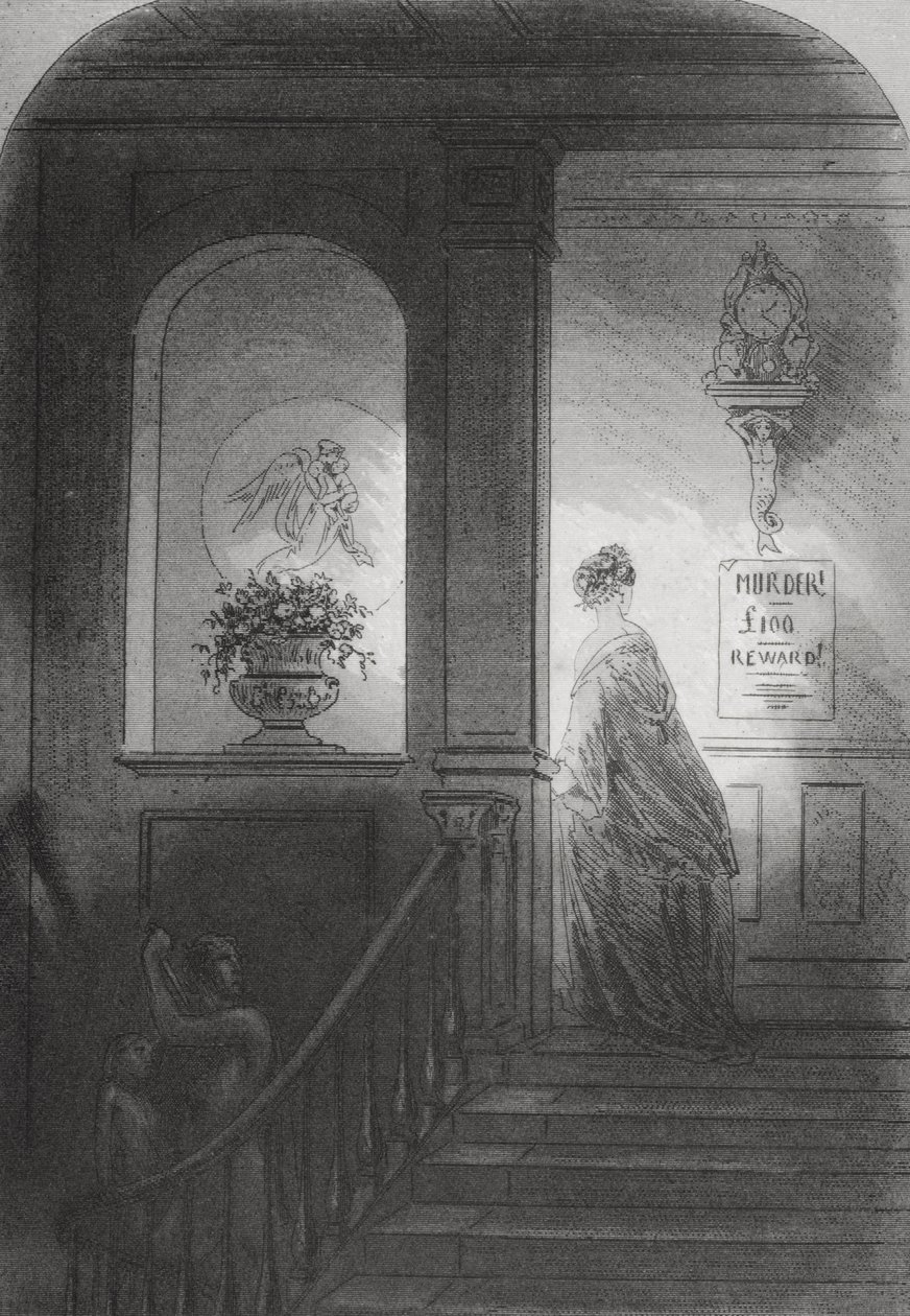Cień, ilustracja z „Ponurego domu” Charlesa Dickensa (1812-70) opublikowana w 1853 r. autorstwa Hablot Knight Browne