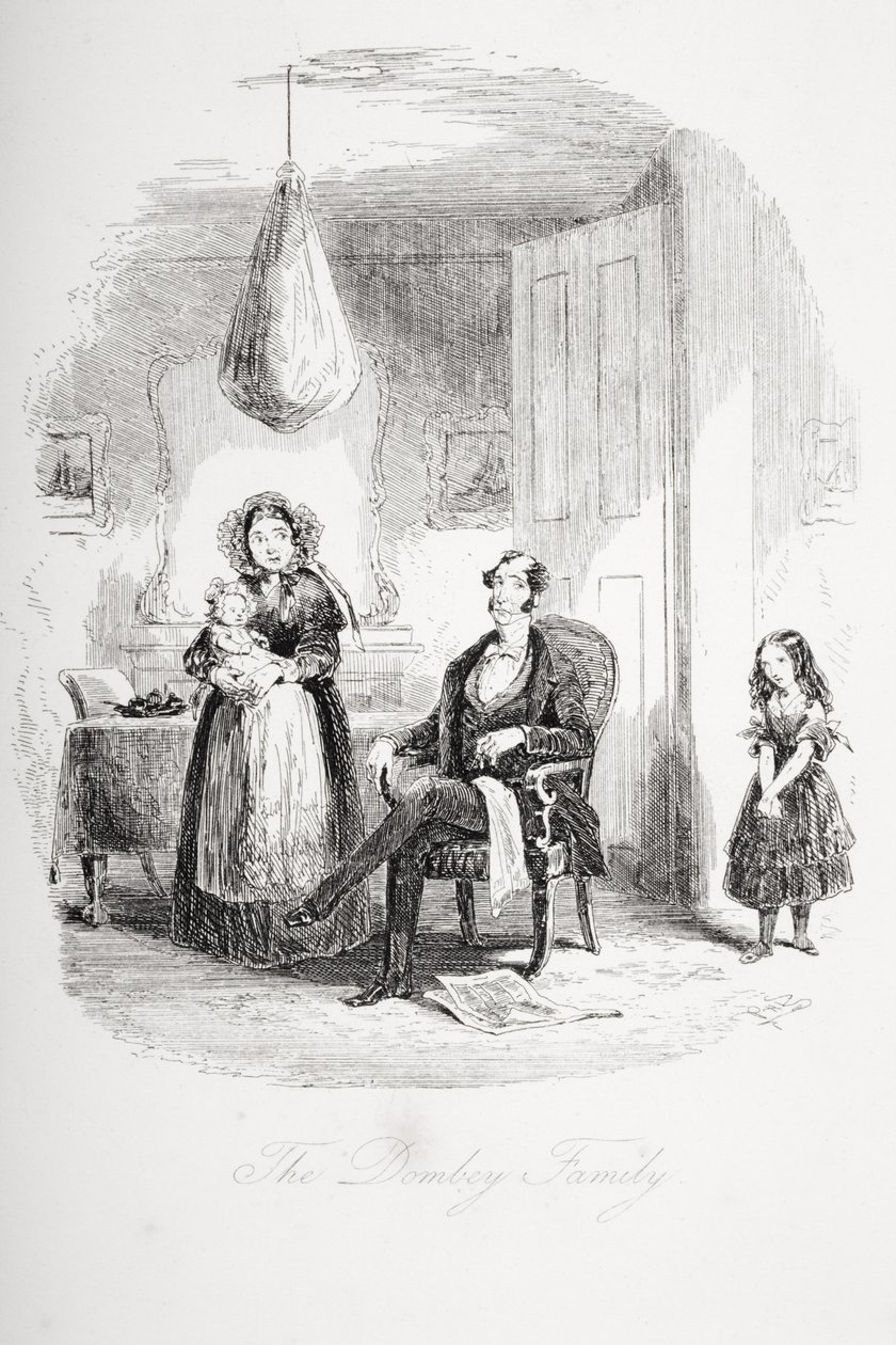 Rodzina Dombey, ilustracja z Dombey and Son autorstwa Charlesa Dickensa (1812-70) opublikowana po raz pierwszy w 1848 r. autorstwa Hablot Knight Browne