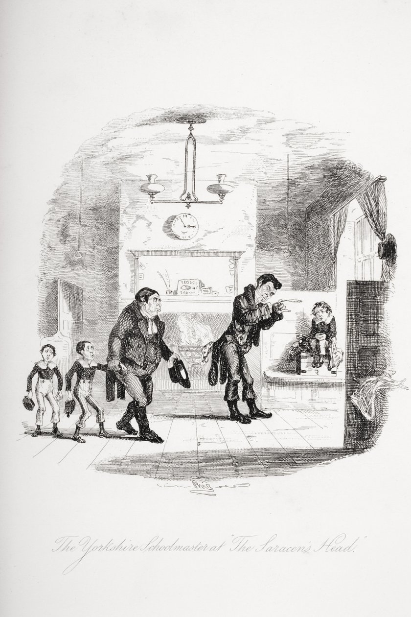 Nauczyciel z Yorkshire na czele Saracenów, ilustracja z „Nicholas Nickleby” Charlesa Dickensa (1812-70) opublikowana w 1839 r. autorstwa Hablot Knight Browne