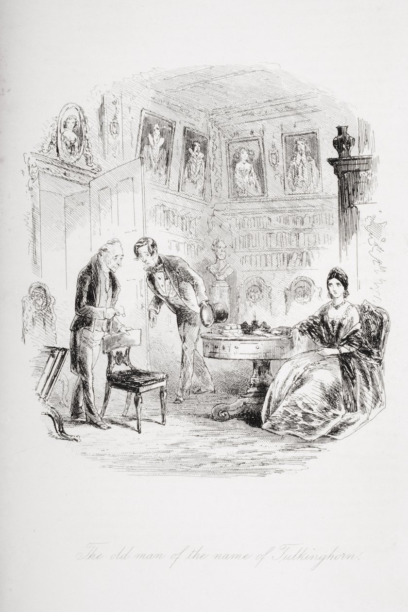 Stary człowiek imieniem Tulkinghorn, ilustracja z „Ponurego domu” Charlesa Dickensa (1812-70) opublikowana w 1853 r. autorstwa Hablot Knight Browne