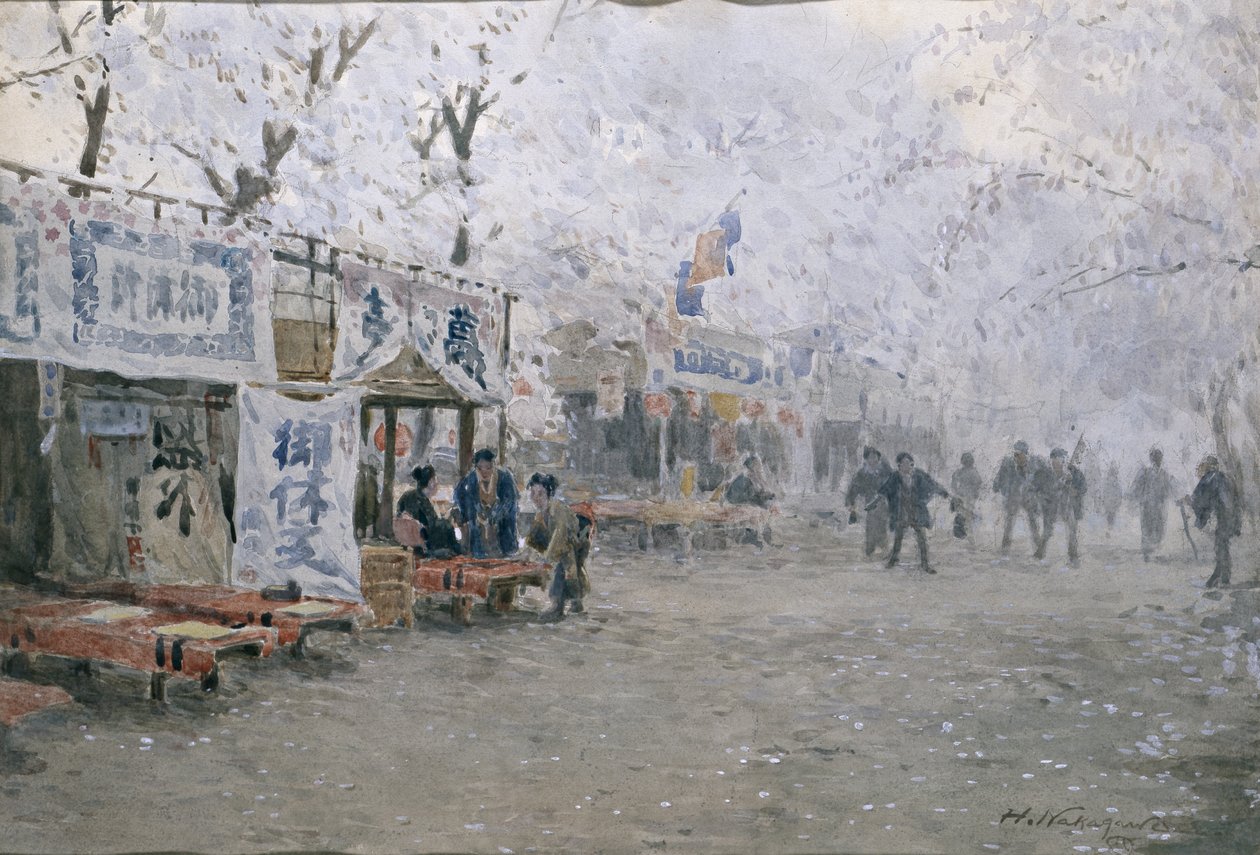 Święto Kwitnącej Wiśni, ok. 1903 (akwarela na białawym papierze) autorstwa Hachir Nakagawa