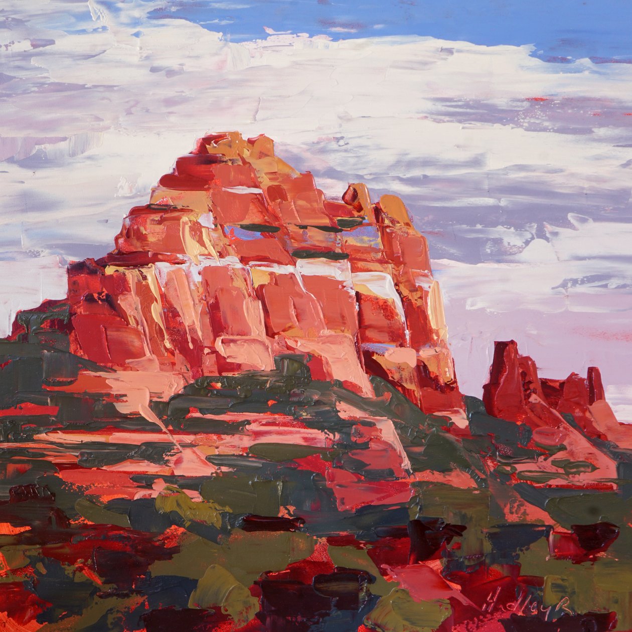 Camel Rock, późne popołudnie, Sedona, ok. 2022 (olej na panelu) autorstwa Hadley Rampton