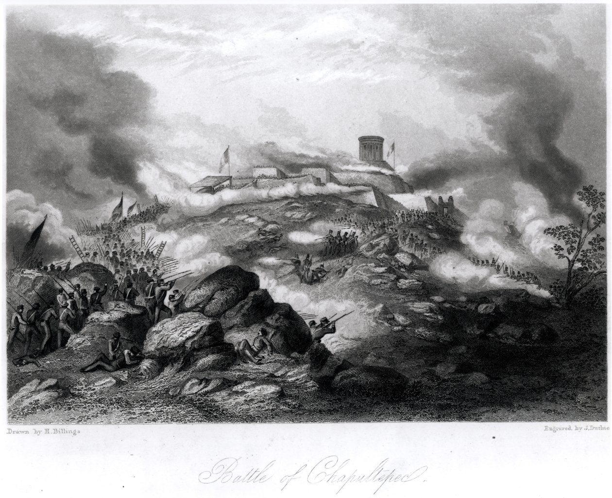 Bitwa pod Chapultepec, 1847, grawerowana przez J. Duthie autorstwa Hammatt Billings