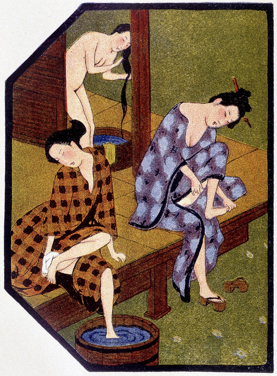 Kąpiące się młode Japonki - w „Japońskich lalkach” Féliciena Champsaura, il. Hanafusa Itcho, Paryż autorstwa Hanabusa Itcho