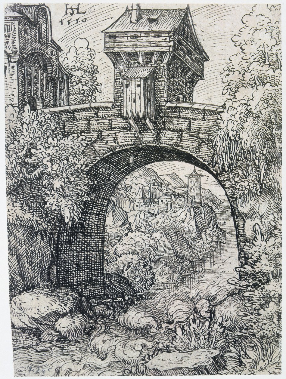 Krajobraz z mostem, 1550 autorstwa Hanns Sebald Lautensack