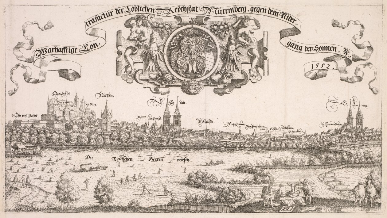 Panoramiczny widok Norymbergi: część centralna, 1552. autorstwa Hanns Sebald Lautensack