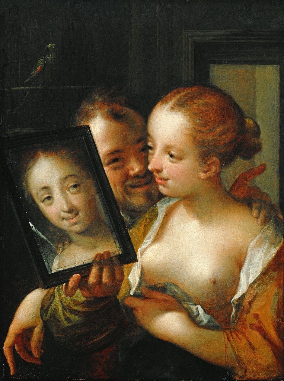 Roześmiana para z lustrem, 1596 autorstwa Hans von Aachen