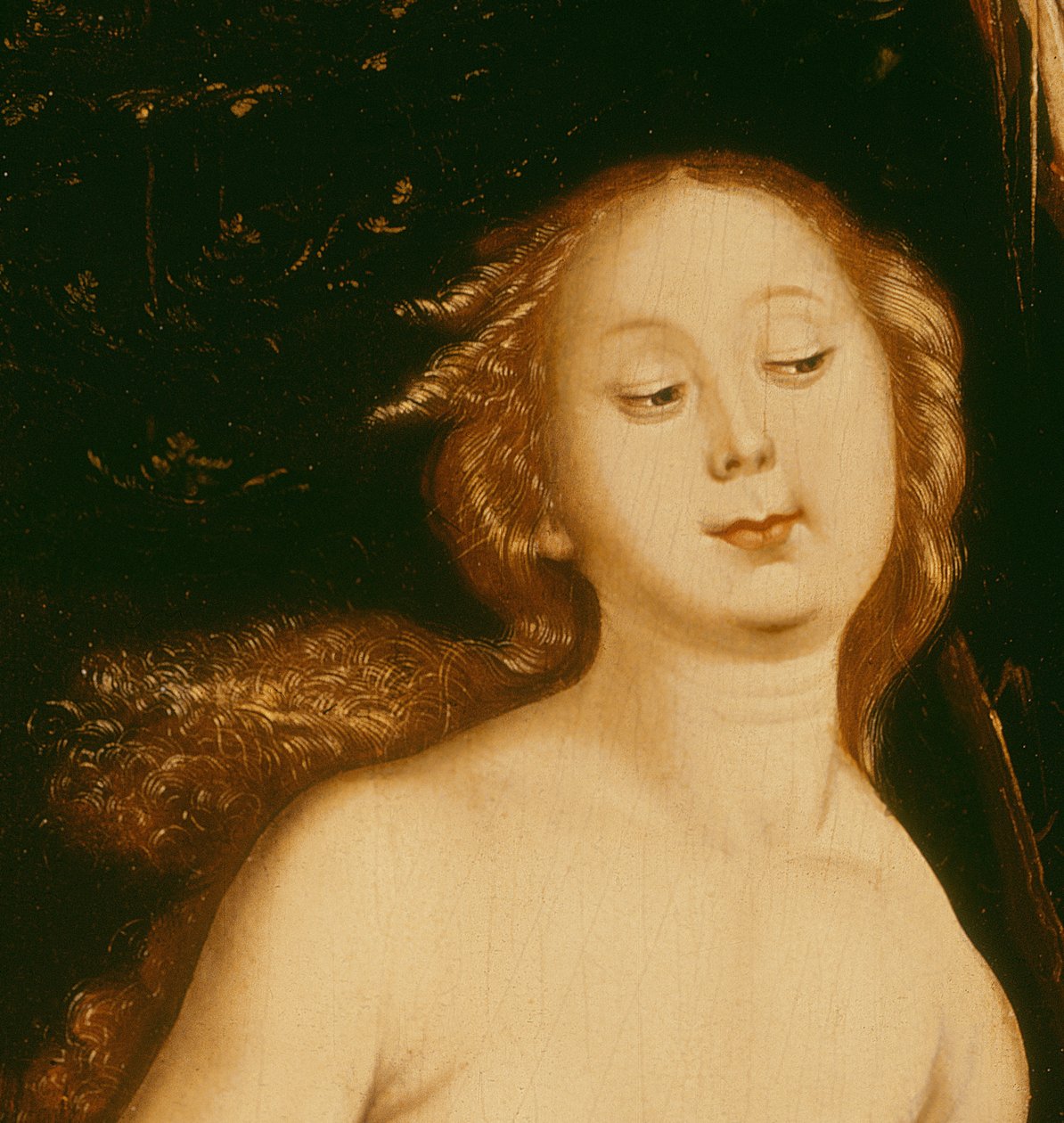 Detal z oleju Ewa, wąż i śmierć na detalu panelu z 35456 autorstwa Hans Baldung Grien