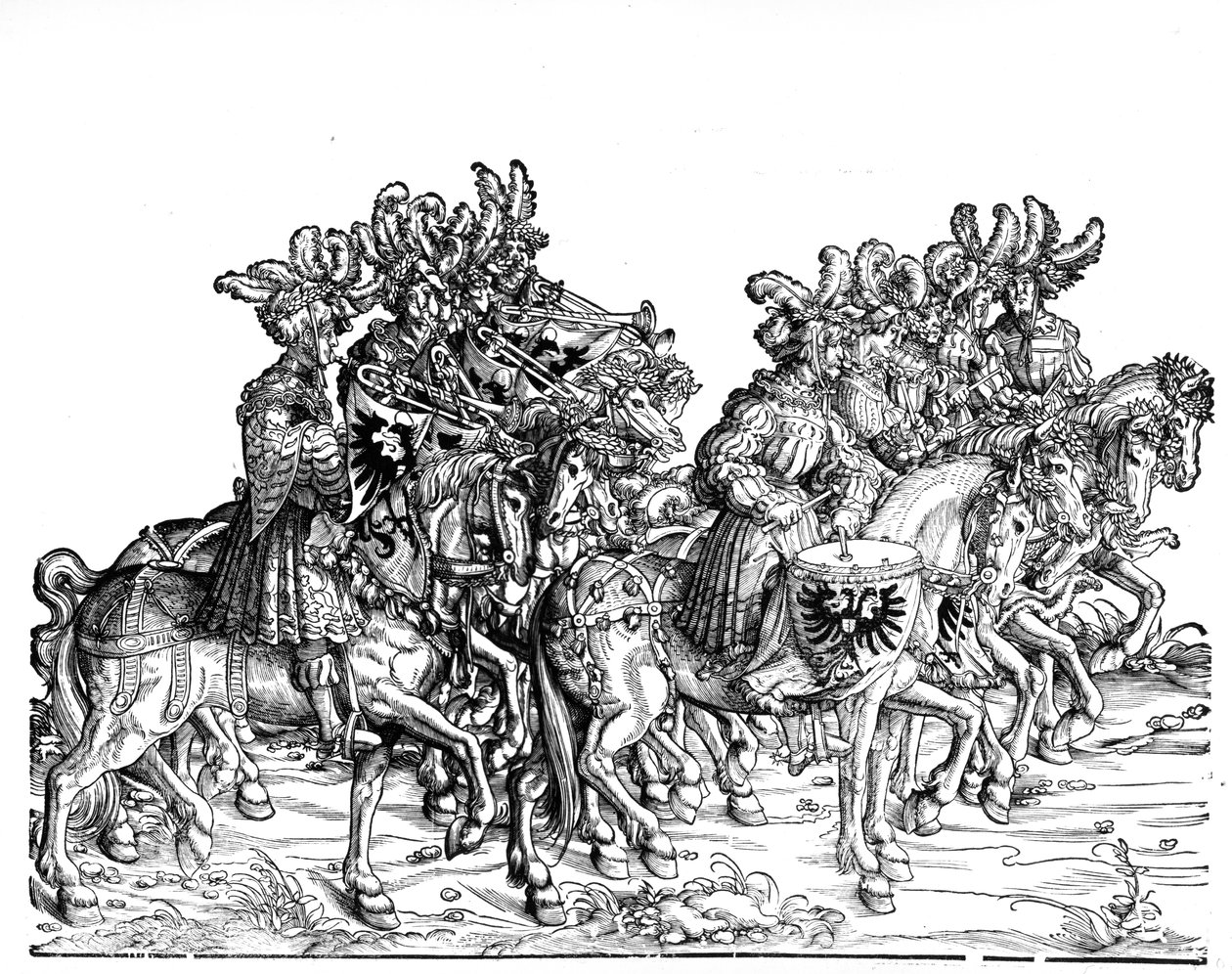 Dziesięciu muzyków z procesji triumfalnej Maksymiliana I, ok. 1517 autorstwa Hans Burgkmair