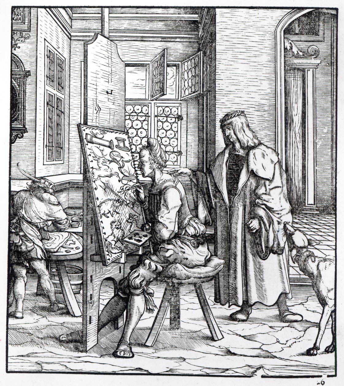Cesarz w pracowni artysty, ilustracja z „Der Weisskunig”, ok. 1509-18 autorstwa Hans Burgkmair