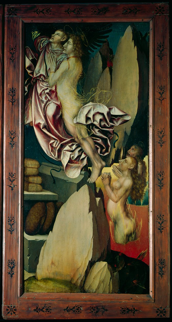 Ołtarz Bugnon, lewy panel przedstawiający wyzwolenie duszy z czyśćca, ok.1507 autorstwa Hans Fries