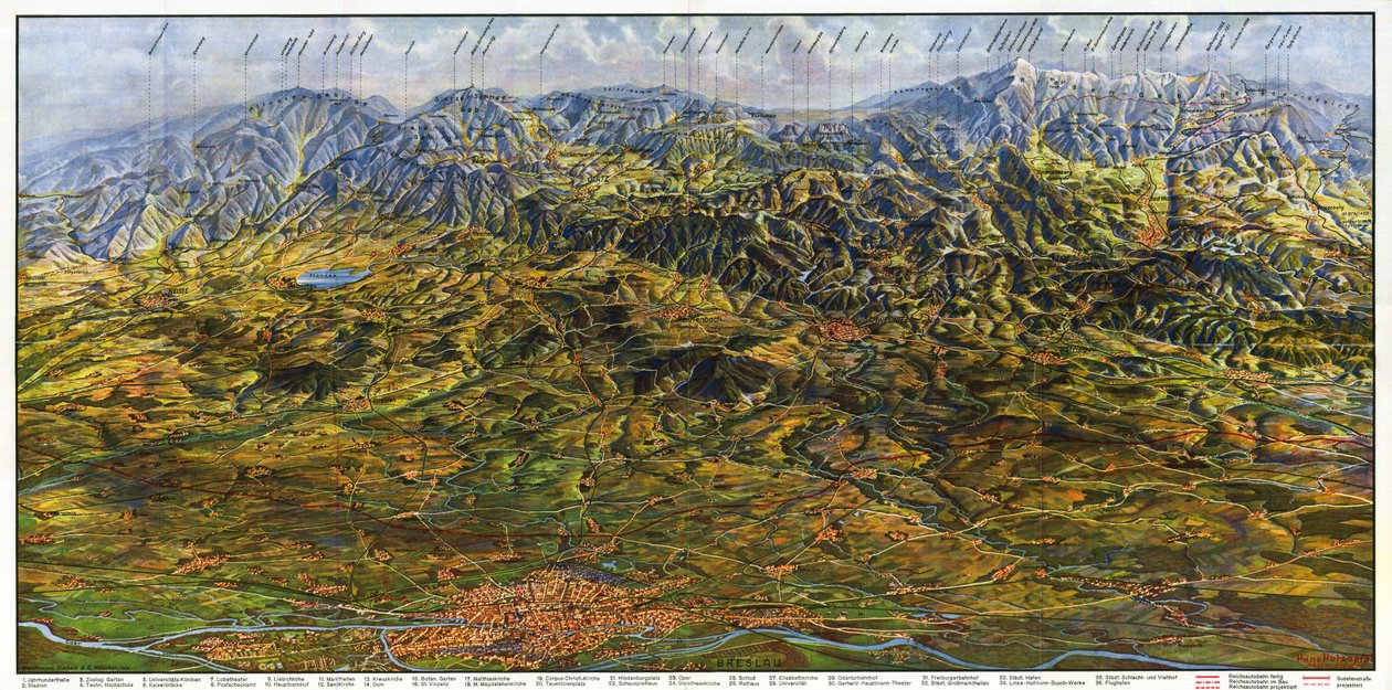 Panorama Dolnego Śląska i Sudetów autorstwa Hans Holzapfel