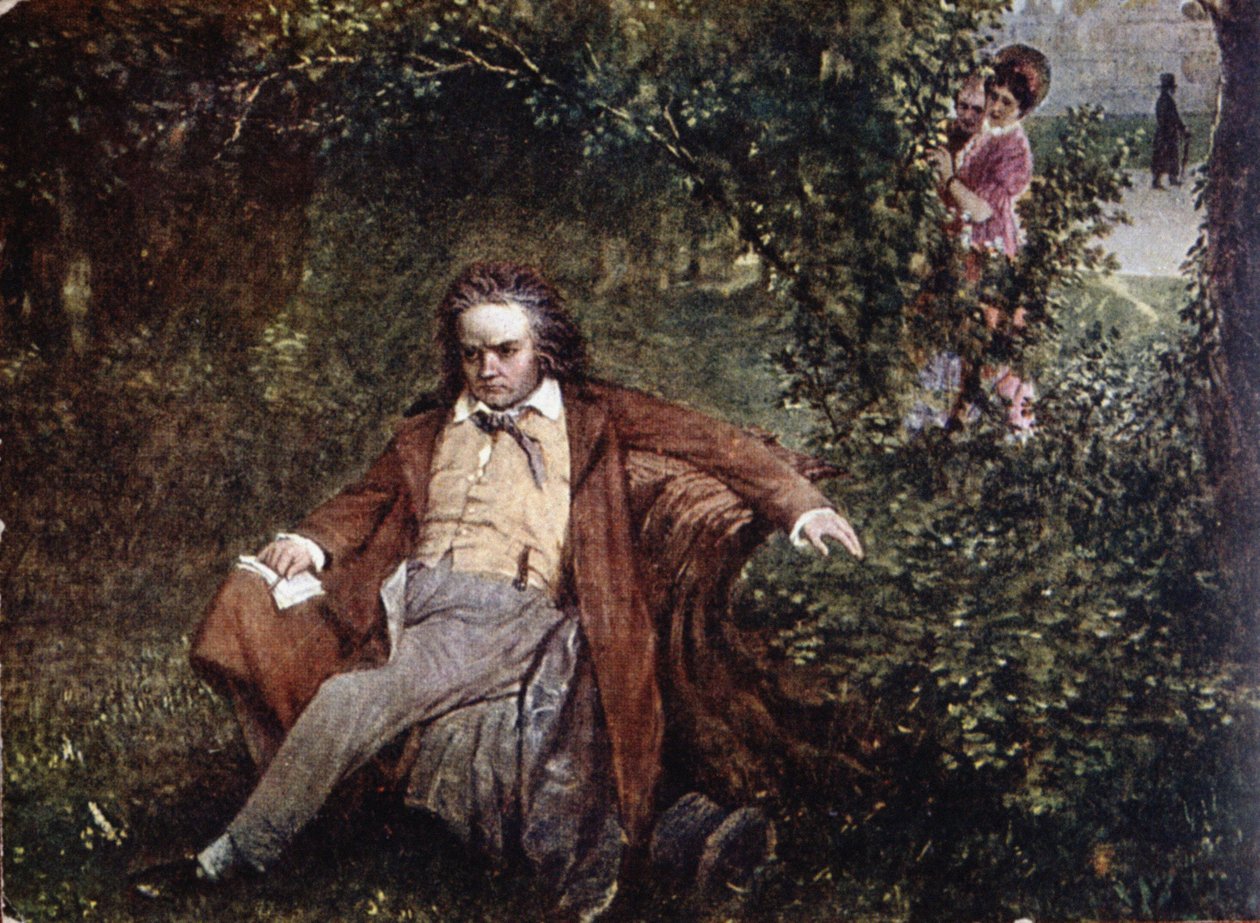 Pocztówka przedstawiająca Ludwiga van Beethovena (1770-1827) w lesie, ok.1910 autorstwa Hans Leithner