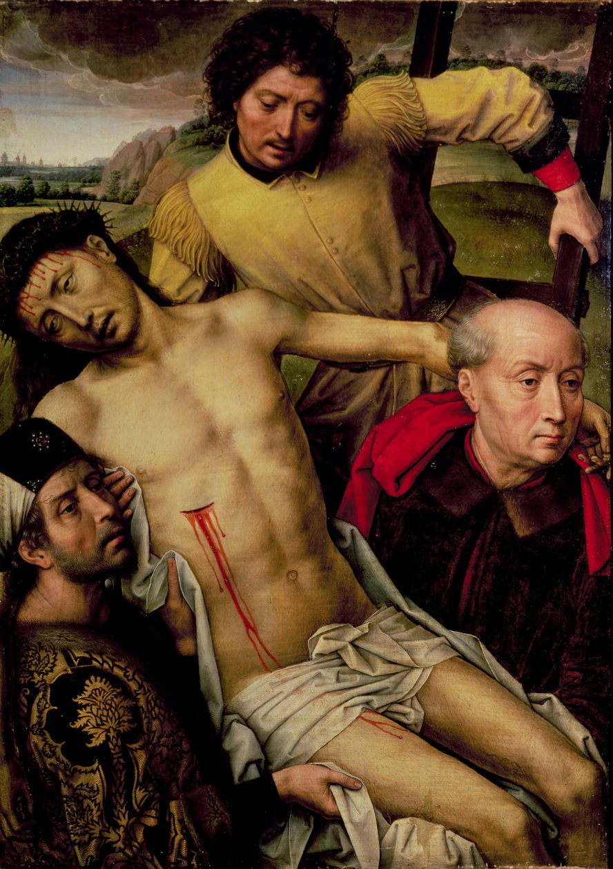 Zejście z krzyża, lewy panel z dyptyku depozycji, ok.1492-94 autorstwa Hans Memling