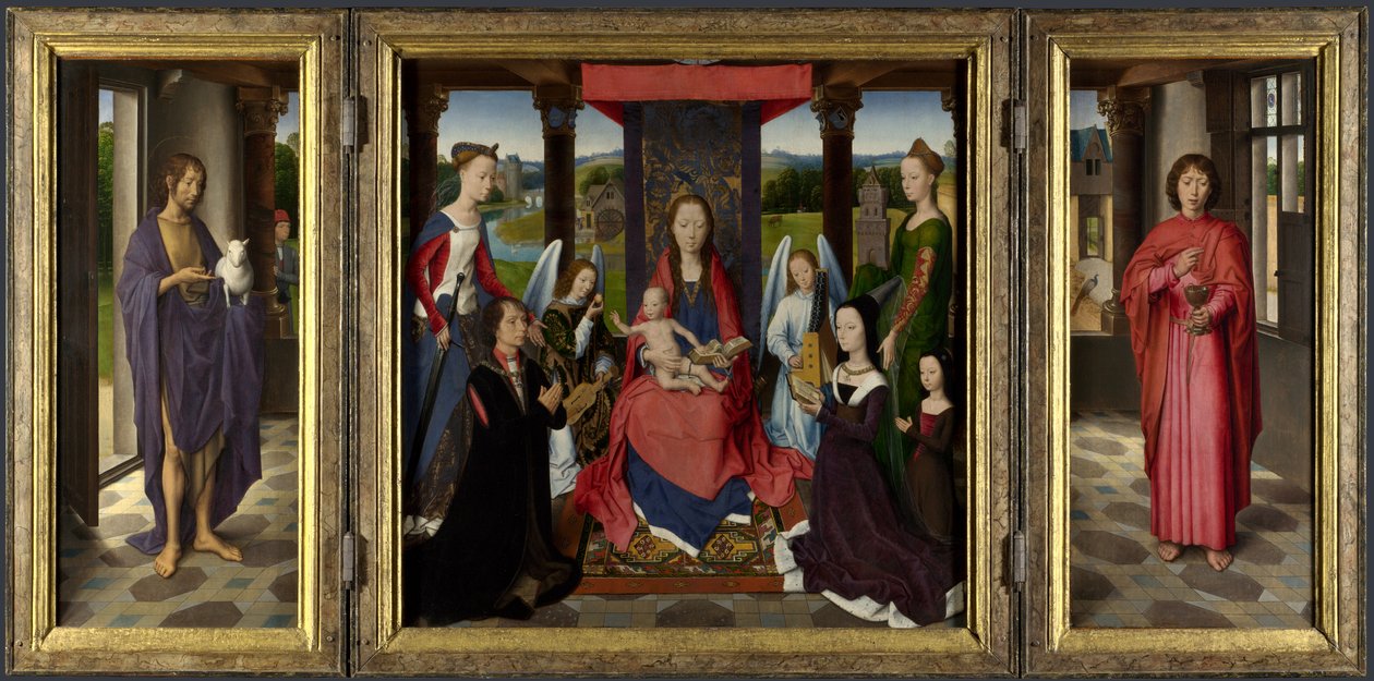Maryja z Dzieciątkiem, święci i darczyńcy autorstwa Hans Memling