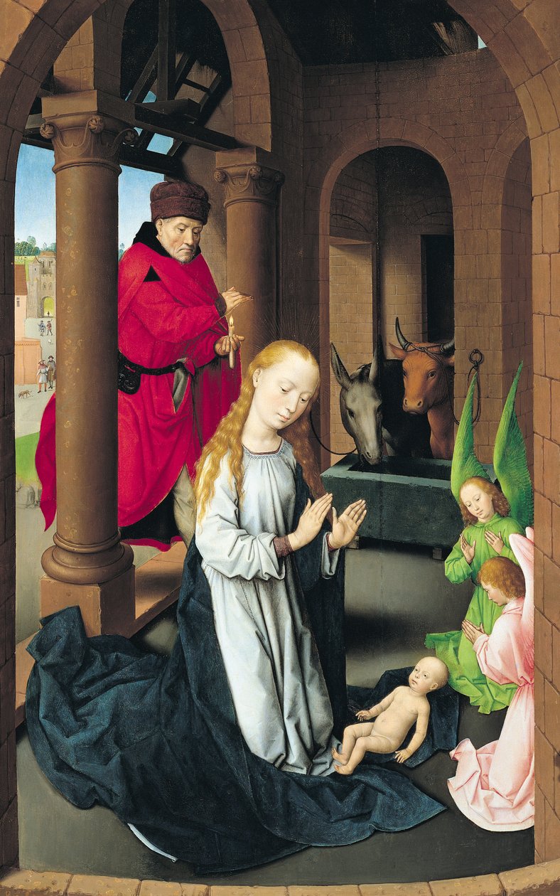 Narodzenia, lewe skrzydło tryptyku Adoracja Trzech Króli, ok.1470-72 autorstwa Hans Memling