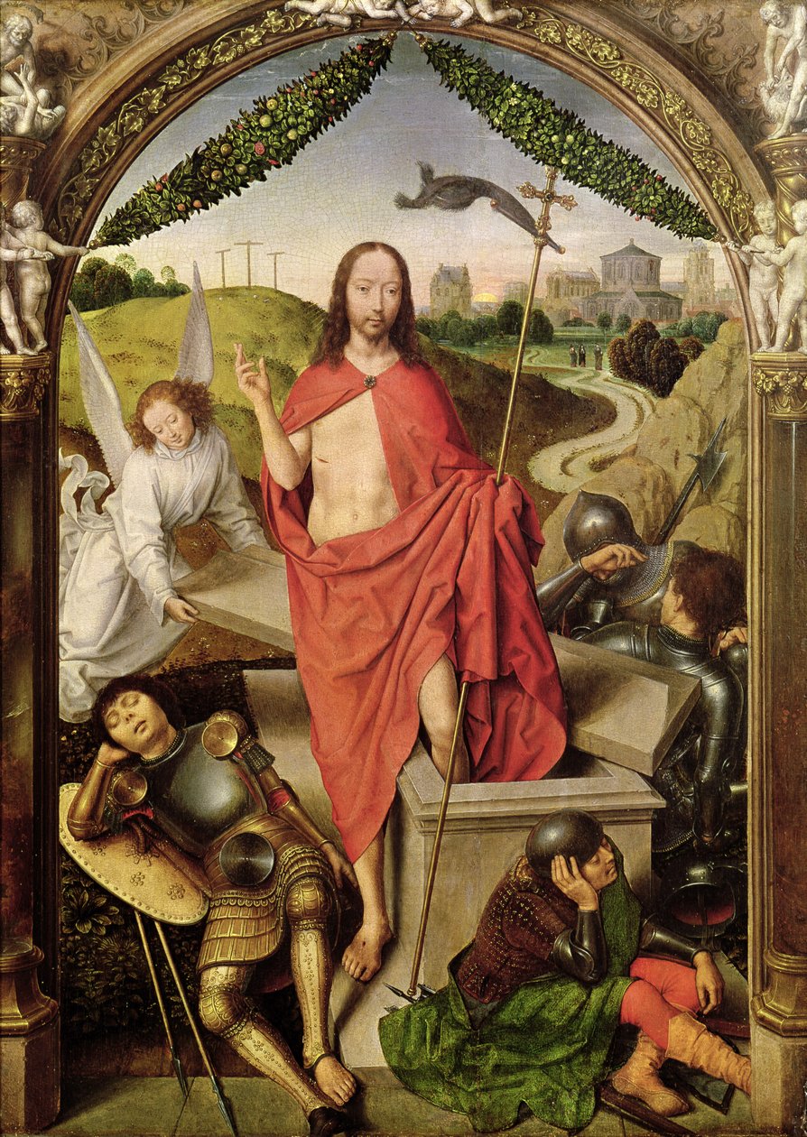 Zmartwychwstanie, centralny panel z Tryptyku Zmartwychwstania, ok. 1485-90 autorstwa Hans Memling