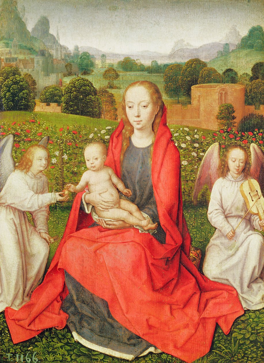 Dziewica z Dzieciątkiem między dwoma aniołami, ok. 1480 (olej na dębie) autorstwa Hans Memling