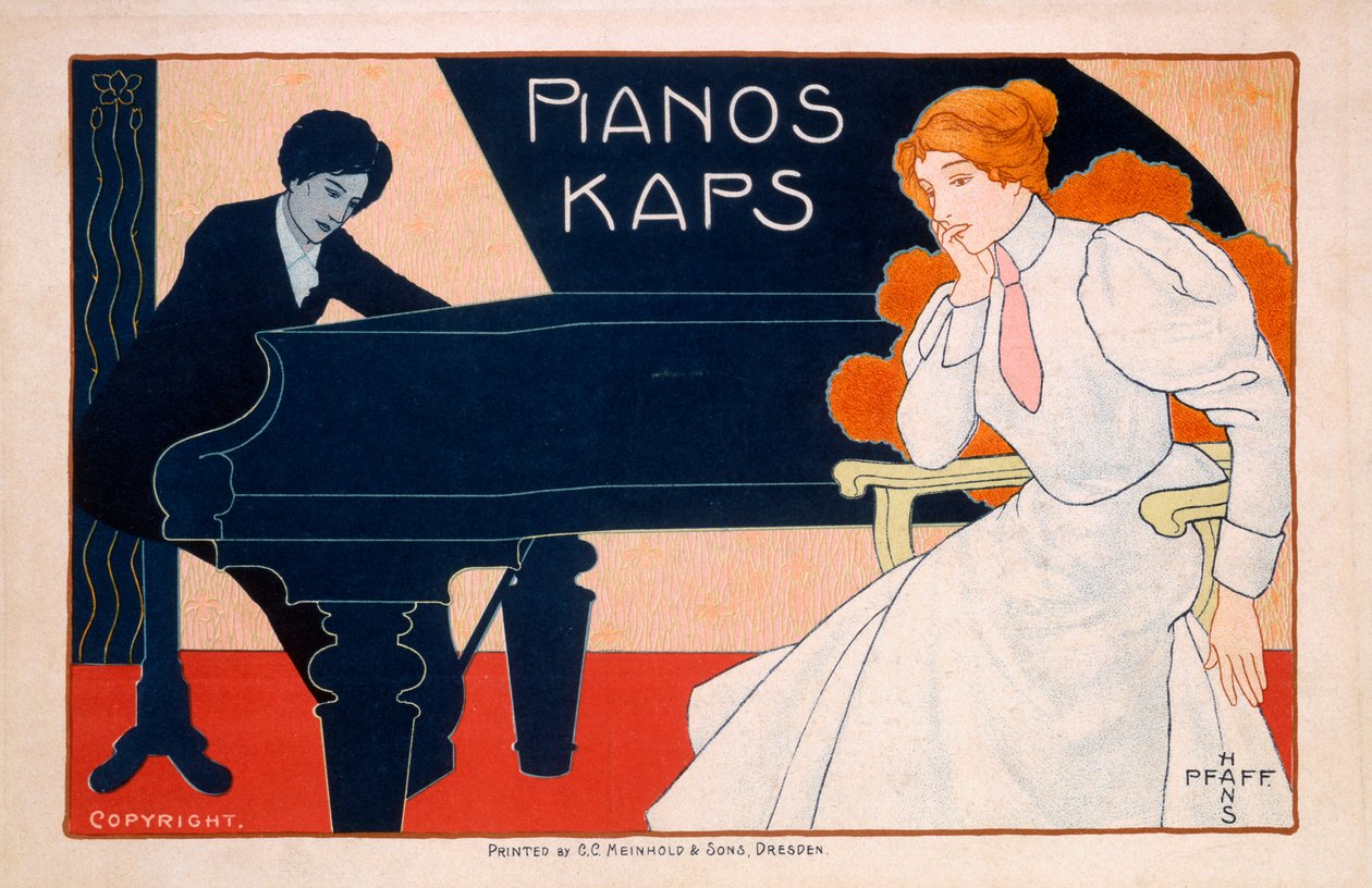 Reklama pianin Kaps, lata 90. XIX w. autorstwa Hans Pfaff