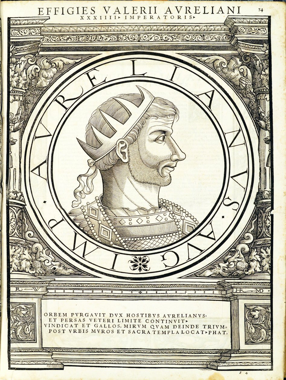 Aurelian, ilustracja z „Cesarzy rzymskich całego Wschodu i Zachodu”, drzeworyt Rudolpha Wyssenbacha, druk Andreas Gesner, Zurych, autorstwa Hans Rudolf Manuel Deutsch