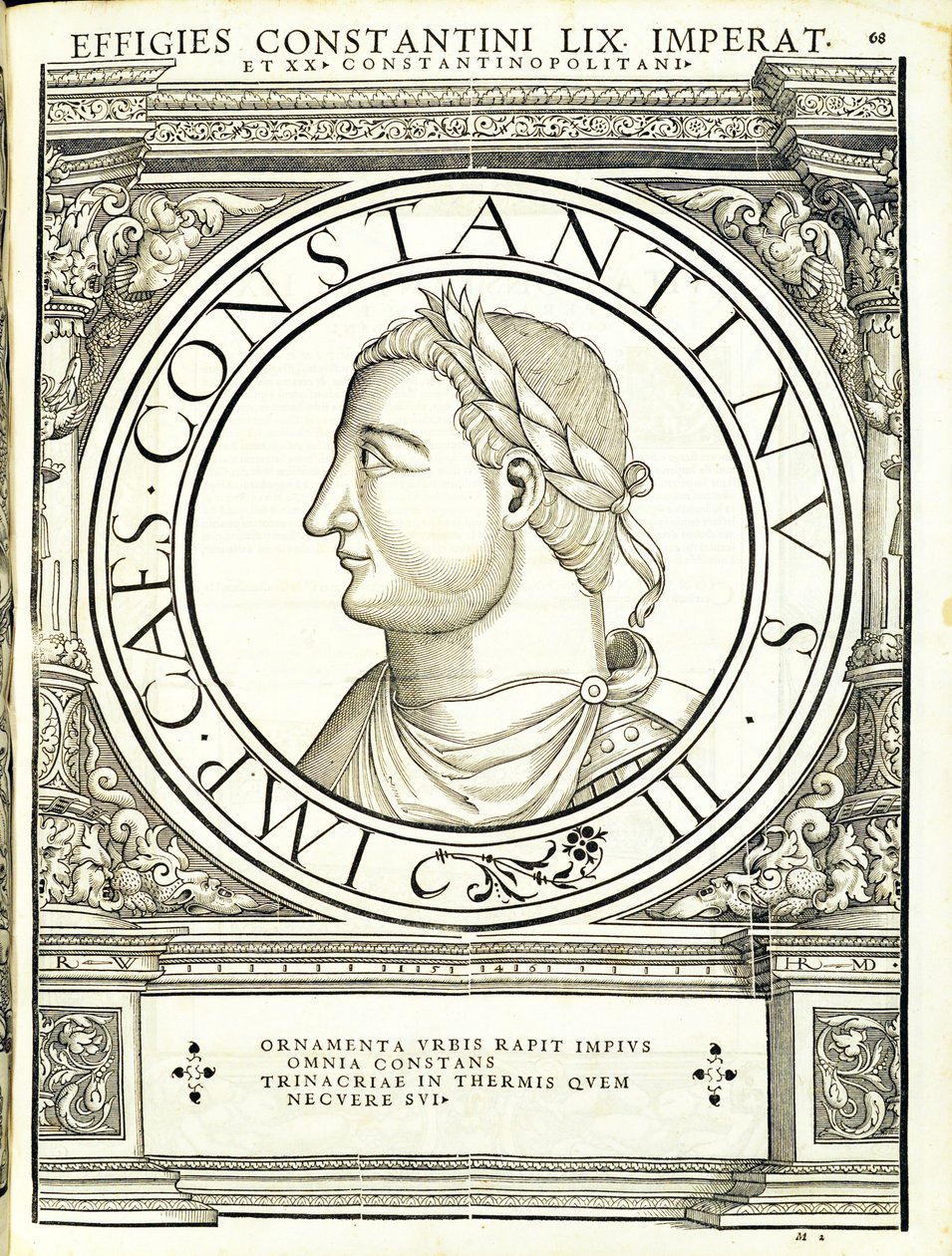 Constans, ilustracja z „Cesarzy rzymskich wszystkich wschodnich i zachodnich Rzymian z najbardziej autentycznymi obrazami starożytnych monet”, drzeworyt Rudolpha Wyssenbacha, druk Andreas Gesner, Zurych, 15. autorstwa Hans Rudolf Manuel Deutsch