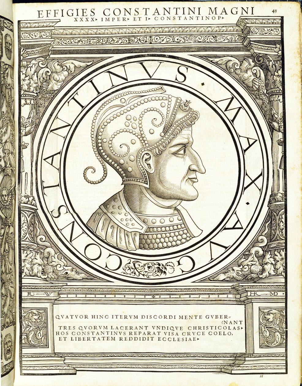 Constantinus Magnus, ilustracja z „Cesarzy rzymskich całego Wschodu i Zachodu”, drzeworyt Rudolpha Wyssenbacha, druk Andreas Gesner, autorstwa Hans Rudolf Manuel Deutsch