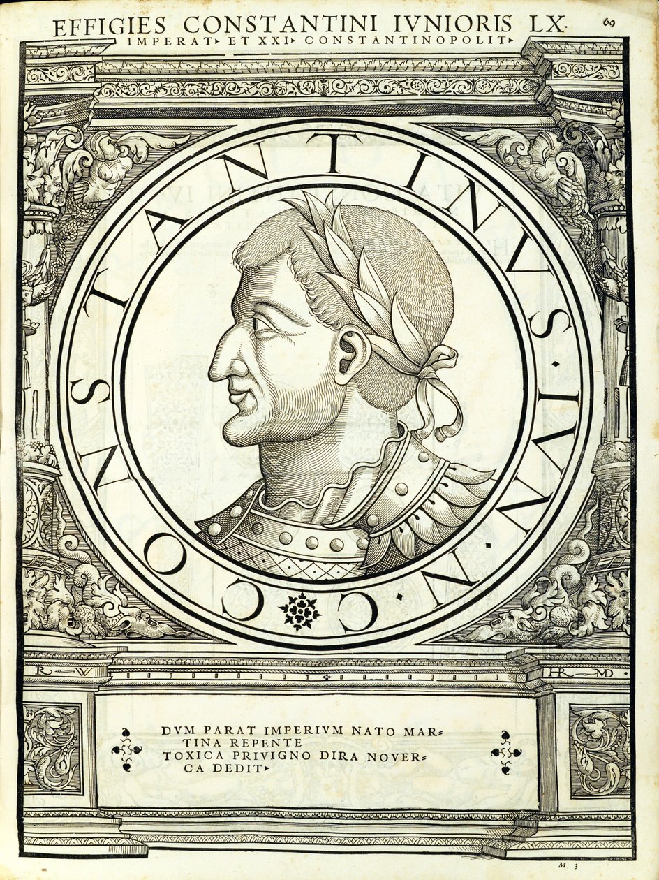Powieść Konstantyna, ilustracja z „Cesarzy rzymskich całego Wschodu i Zachodu”, drzeworyt Rudolpha Wyssenbacha, druk Andreas Gesner, autorstwa Hans Rudolf Manuel Deutsch