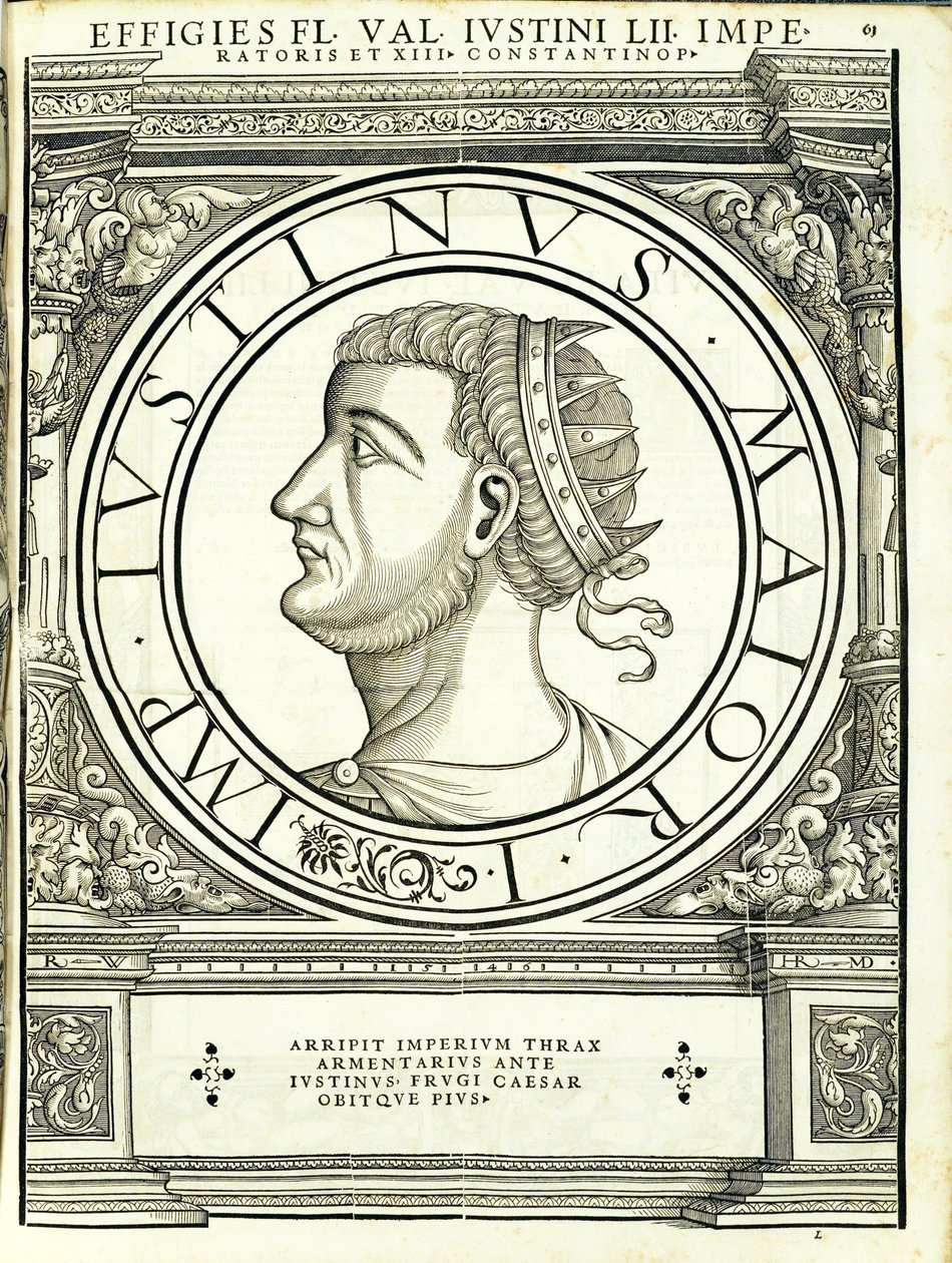 Justinus, ilustracja z „Cesarzy rzymskich całego Wschodu i Zachodu” autorstwa Hans Rudolf Manuel Deutsch