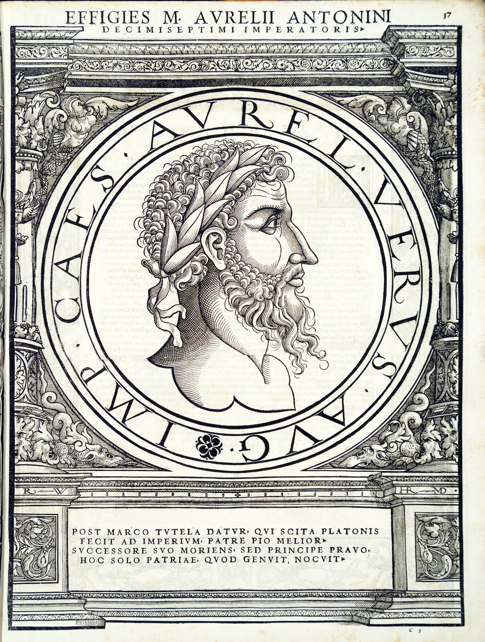 Lucius Verus, ilustracja z Imperatorum romanorum omnium orientalium et occidentalium verissimae imagines ex antiquis numismatis, drzeworyt Rudolpha Wyssenbacha, wydrukowany przez Andreasa Gesnera, Zurych, autorstwa Hans Rudolf Manuel Deutsch